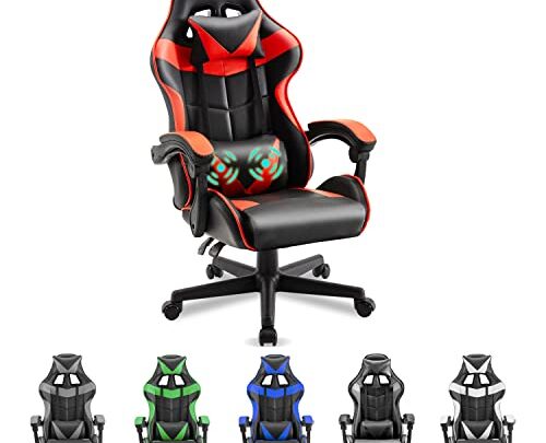 Soontrans Red Gaming Chair,Ergonomic Gamer Chair,Racing Game Chair,PC Computer Chair with High-Back,Adjustable Headrest and Lumbar Support