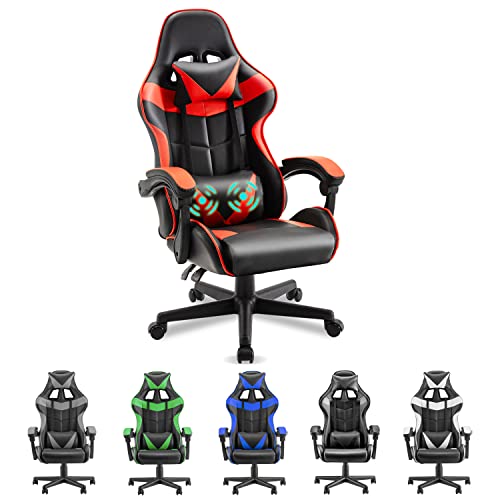 Soontrans Red Gaming Chair,Ergonomic Gamer Chair,Racing Game Chair,PC Computer Chair with High-Back,Adjustable Headrest and Lumbar Support