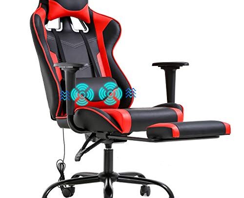 Gaming Chair Racing Office Chair PC Computer Chair Massage Desk Chair PU Leather Recliner Ergonomic Chair with Lumbar Support Headrest…