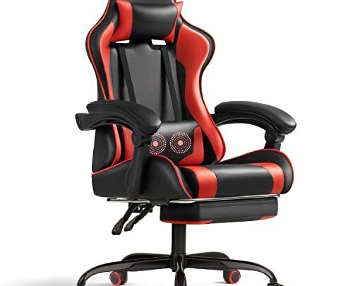 Shahoo Gaming Chair with Footrest and Massage Lumbar Support, Video Racing Seat Height Adjustable with 360°Swivel and Headrest for Office…