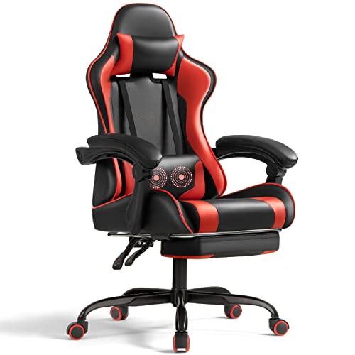 Shahoo Gaming Chair with Footrest and Massage Lumbar Support, Video Racing Seat Height Adjustable with 360°Swivel and Headrest for Office…
