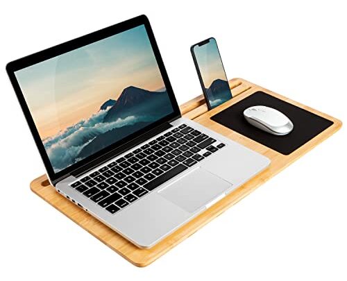 LapGear Bamboo Lap Board with Mouse Pad and Phone Holder – Natural – Fits up to 15.6 Inch Laptops and…
