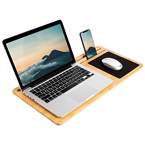 LapGear Bamboo Lap Board with Mouse Pad and Phone Holder – Natural – Fits up to 15.6 Inch Laptops and…