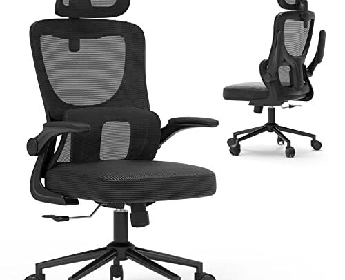 Laziiey Home Office Desk Chair, Ergonomic Office Chair with Flip Up Arms Adjustable Headrest, Mesh Computer Chairs with Lumbar Support…