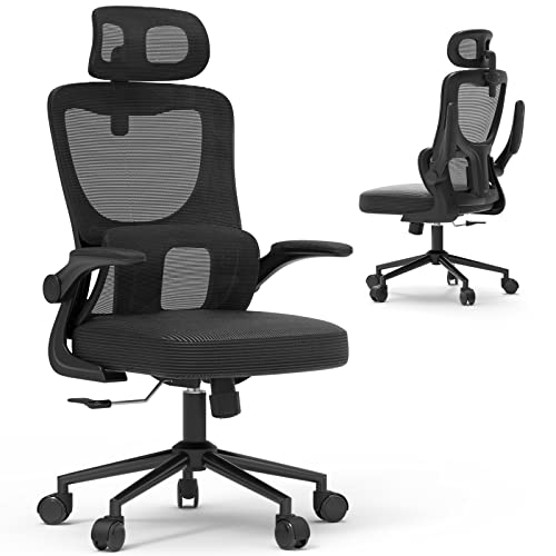 Laziiey Home Office Desk Chair, Ergonomic Office Chair with Flip Up Arms Adjustable Headrest, Mesh Computer Chairs with Lumbar Support…