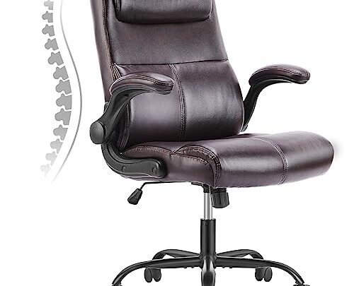 Office Chair – Ergonomic Executive Computer Desk Chair with Flip-up Armrest, Mid Back PU Leather 360° Swivel Task Chair with…