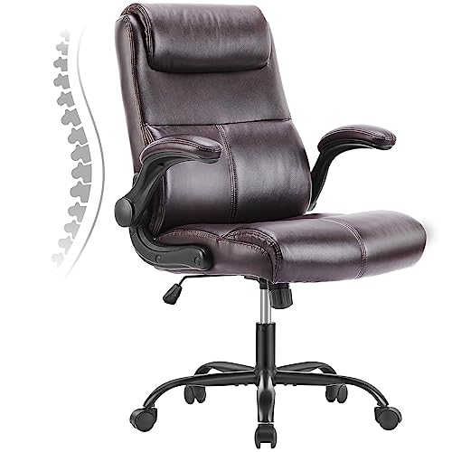 Office Chair – Ergonomic Executive Computer Desk Chair with Flip-up Armrest, Mid Back PU Leather 360° Swivel Task Chair with…
