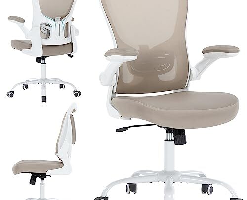 Office Chair Ergonomic Desk Chair – PU Leather Thick Cushion Adjustable Height Computer Chair with Lumbar Support and Flip-up Armrests,…