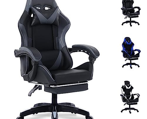 Ergonomic Gaming Chair with Footrest, Comfortable Computer Chair for Heavy People, Adjustable Lumbar Desk Office Chair with 360°-Swivel Seat, Breathable…