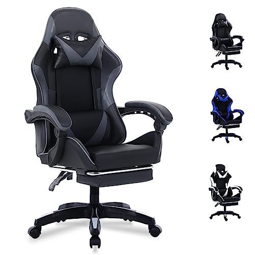 Ergonomic Gaming Chair with Footrest, Comfortable Computer Chair for Heavy People, Adjustable Lumbar Desk Office Chair with 360°-Swivel Seat, Breathable…