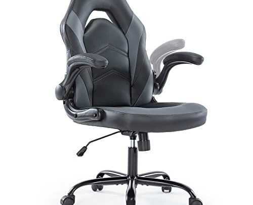 Office Chairs – Ergonomic Gaming Executive Desk Chairs with Flip-up Armrests and Lumbar Support, Adjustable Swivel Rolling Chair,Grey
