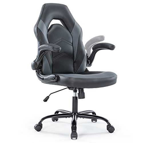 Office Chairs – Ergonomic Gaming Executive Desk Chairs with Flip-up Armrests and Lumbar Support, Adjustable Swivel Rolling Chair,Grey