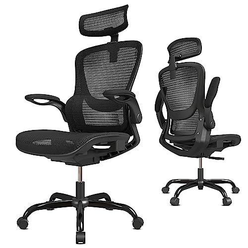 GABRYLLY Ergonomic Office Desk Chair, High Back Mesh Chair with Adjustable Flip-up Arms & Headrest, Swivel Computer Task Chair with…