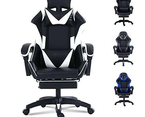 Gaming Chair with Footrest-Computer Gaming Chairs for Adults, PU Leather Desk Chair Executive Adjustable Swivel Office Chair,Gamer Chair with Headrest…