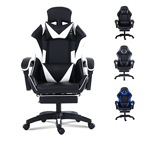 Gaming Chair with Footrest-Computer Gaming Chairs for Adults, PU Leather Desk Chair Executive Adjustable Swivel Office Chair,Gamer Chair with Headrest…