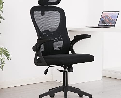 Ergonomic Office Chair,swivelling Desk Chair Mesh Computer Chair with Headrest and Lumbar Support and Flip-up Arms Executive Office Chair