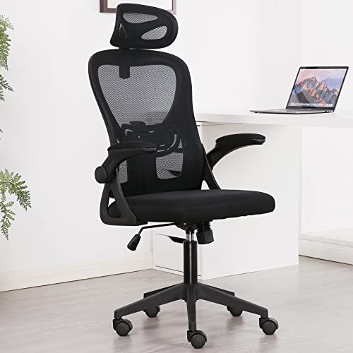 Ergonomic Office Chair,swivelling Desk Chair Mesh Computer Chair with Headrest and Lumbar Support and Flip-up Arms Executive Office Chair