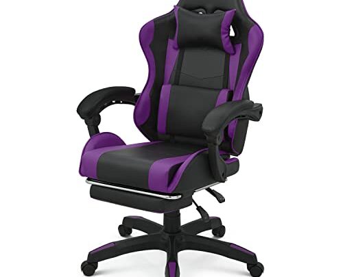 Magshion Gaming Chair with Footrest Headrest & Lumbar Support, Purple High Back Ergonomic Video Game Chair Adjustable Height Swivel Leather…