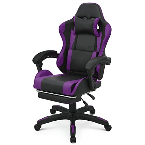 Magshion Gaming Chair with Footrest Headrest & Lumbar Support, Purple High Back Ergonomic Video Game Chair Adjustable Height Swivel Leather…
