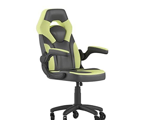 Flash Furniture X10 Gaming Chair Racing Computer PC Adjustable Chair with Flip-up Arms and Transparent Roller Wheels, Neon Green/Black LeatherSoft