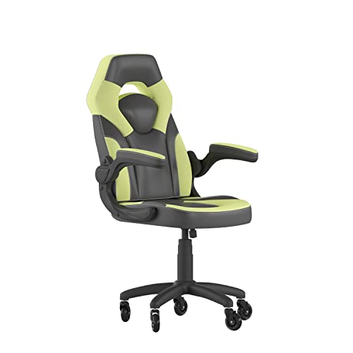 Flash Furniture X10 Gaming Chair Racing Computer PC Adjustable Chair with Flip-up Arms and Transparent Roller Wheels, Neon Green/Black LeatherSoft