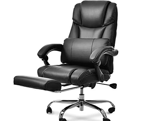 Merax Executive Office, Home Desk Chairs, PU Leather Swivel Padded Seat, Racing Gaming Footrest High Back, Adjustable Reclining, Black