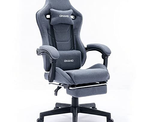 OHAHO Gaming Chair Office Desk Chair Linen Gaming Chairs with Footrest for Adults Ergonomic Swivel Game Chair with Headrest and…