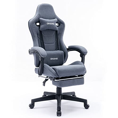 OHAHO Gaming Chair Office Desk Chair Linen Gaming Chairs with Footrest for Adults Ergonomic Swivel Game Chair with Headrest and…