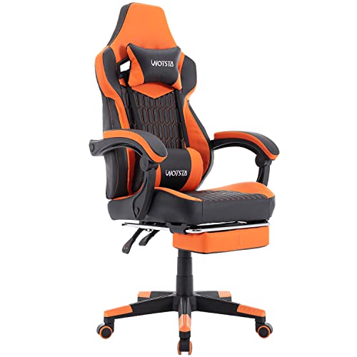 WOTSTA Gaming Chair with Footrest, High Back Gaming Chairs PU Leather Ergonomic Office Gamer Chair with Adjustable Headrest Lumbar Support…
