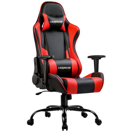 LUCKRACER Gaming Chair Office Computer Racing Chair for Adult Reclining Adjustable Swivel Leather High Back Desk Chair (red)