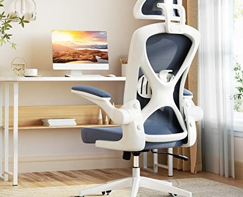 kenvc Office Chair, Ergonomic Office Chair with Headrest and Lumbar Support, Adjustable Mesh Home Office Chair with Flip-up Arms, Ergonomic…