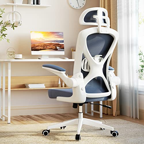 kenvc Office Chair, Ergonomic Office Chair with Headrest and Lumbar Support, Adjustable Mesh Home Office Chair with Flip-up Arms, Ergonomic…