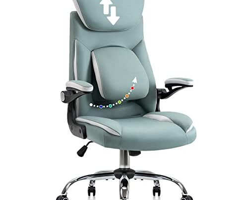 YAMASORO High Back Executive Ergonomic Office Chair with Lumbar Support Leather Desk Chairs with FILP-up Arms and Wheels, Teal