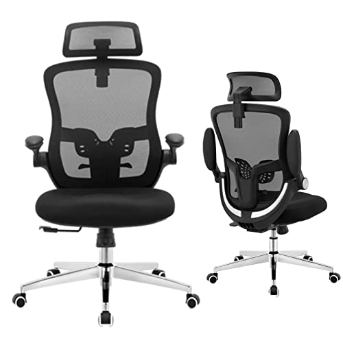 SAIBFARST Ergonomic Mesh Office Chair, High Back Desk Chair with Flip up Arms Adjustable Headrest Lumbar Support, Swivel Home Computer…
