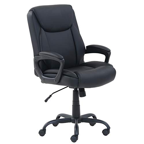 Amazon Basics Classic Puresoft PU Padded Mid-Back Office Computer Desk Chair with Armrest, 26″D x 23.75″W x 42″H, Black