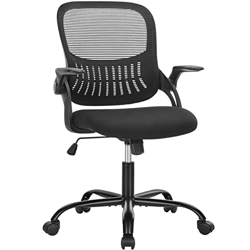 Ergonomic Office Chair with Flip-Up Arms, Home Office Desk Chairs with Wheels, Lumbar Support – Swivel Rolling Mesh Chair with…